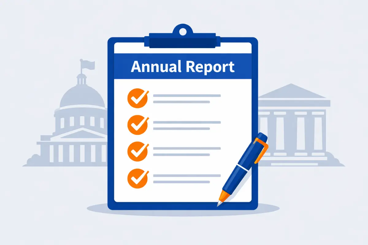 Annual report business filing checklist showing what is an annual report with compliance requirements and state deadlines to avoid annual report penalties.