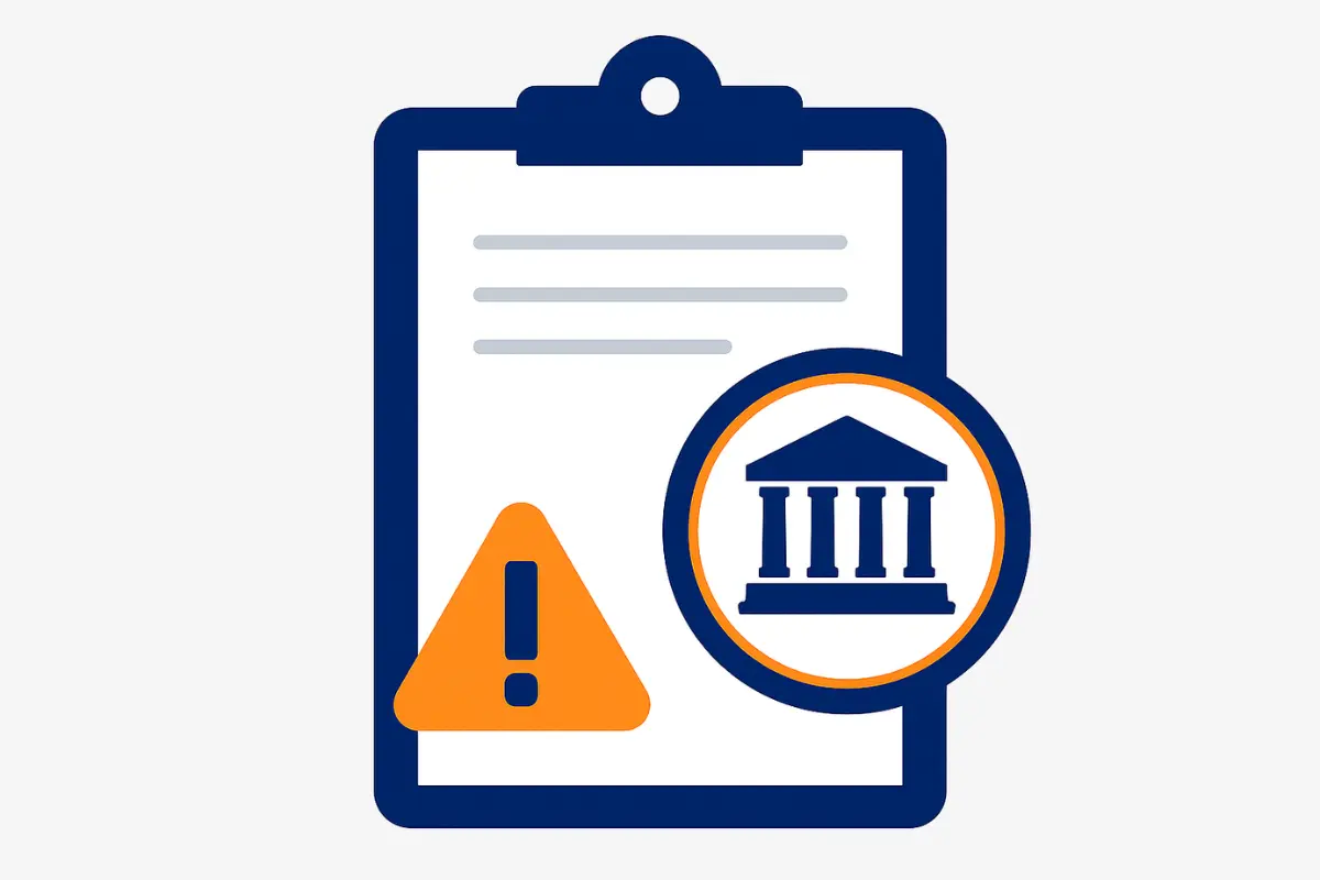 Compliance warning checklist showing business license risk and government requirements.