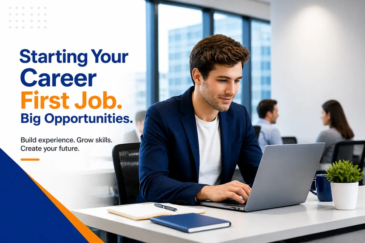 First job professional starting their career in a modern office environment