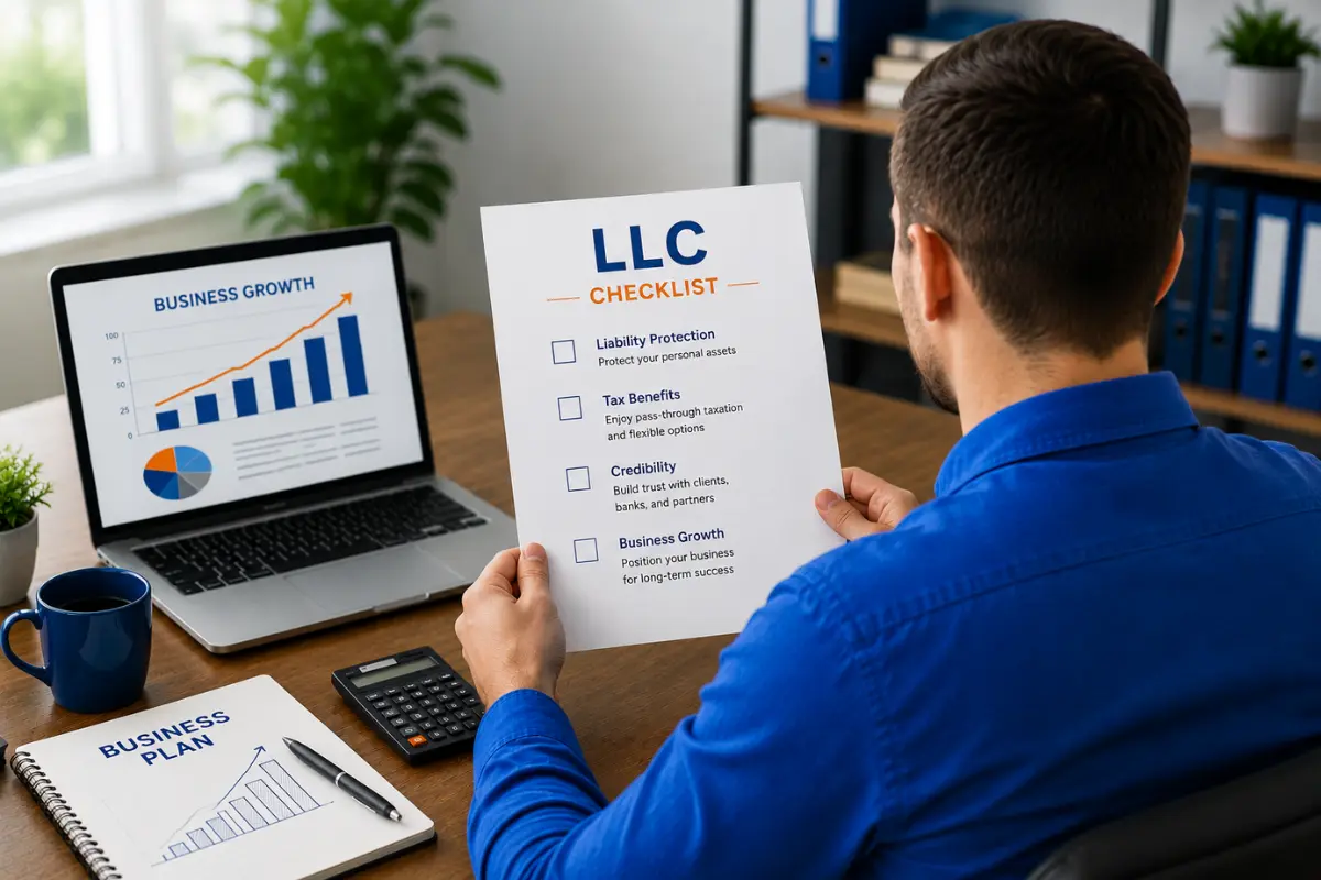 Small business owner evaluating whether forming an LLC is worth it for liability protection, tax benefits, and business growth