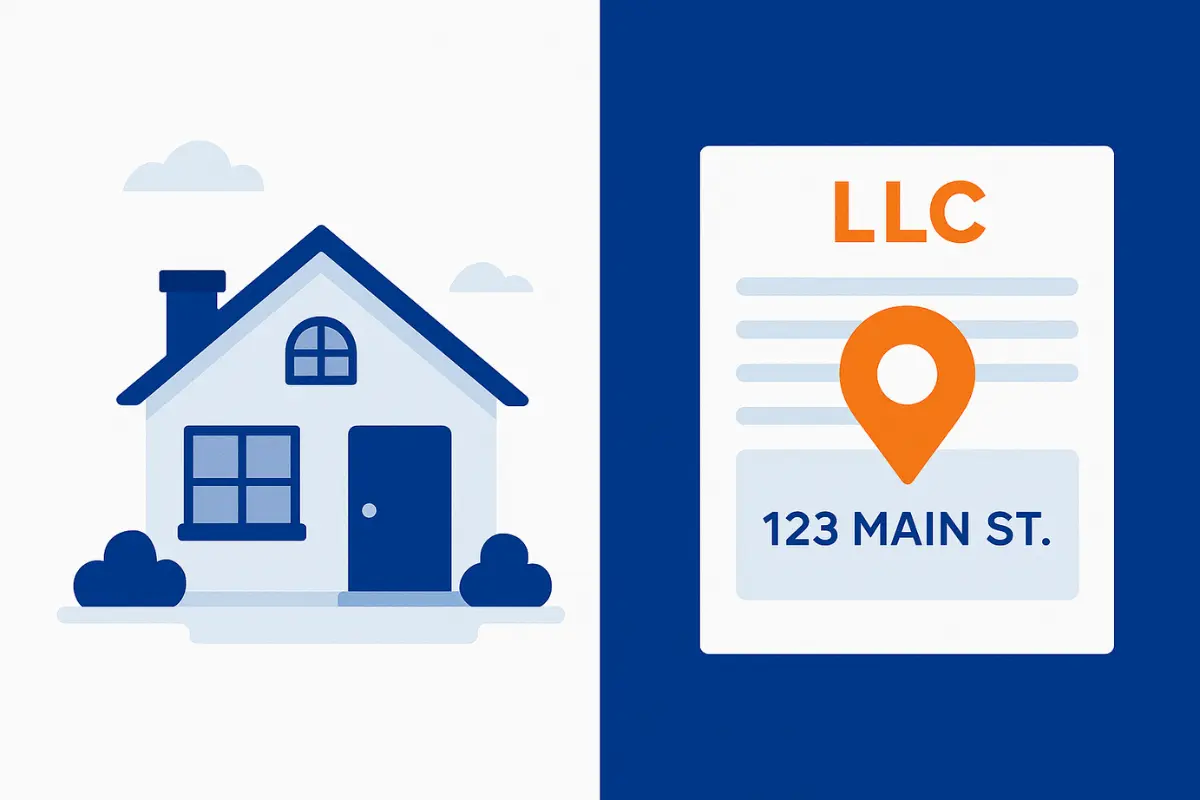 LLC business address alternative showing professional street address separate from residential home location