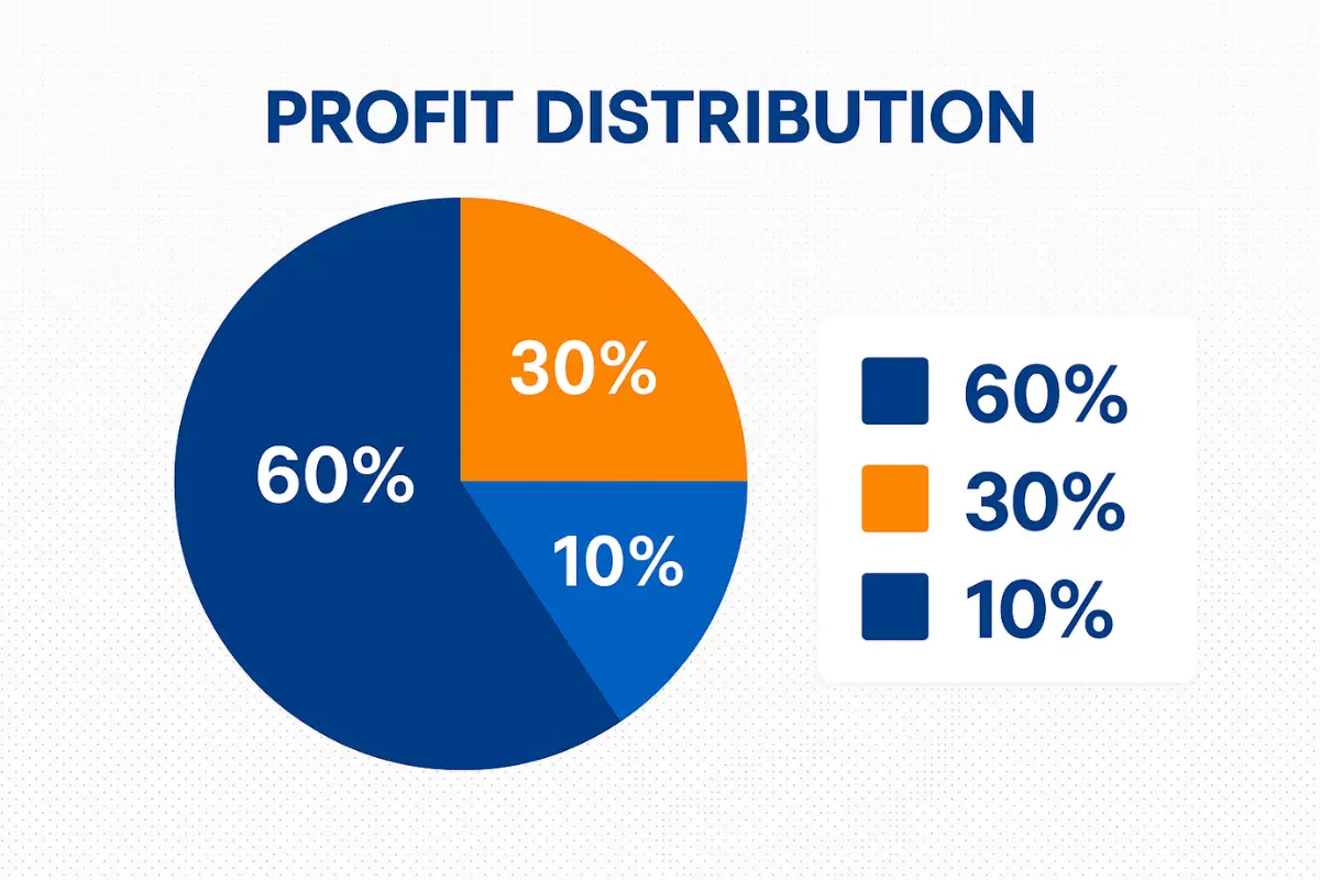Profit distribution chart showing percentage allocations required in multi-member LLC operating agreement for financial management.