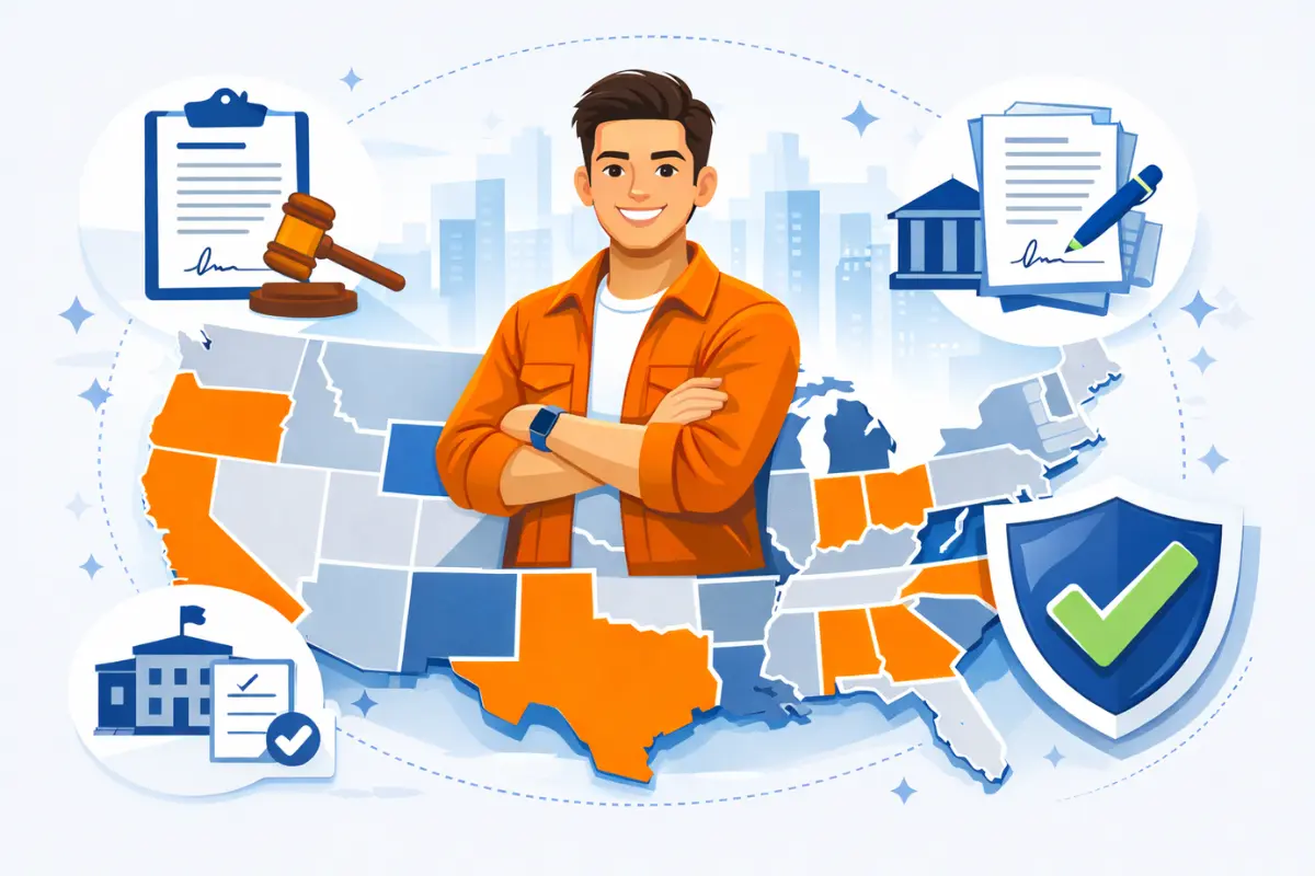 Register as a foreign entity across multiple states showing LLC foreign qualification requirements and foreign business registration compliance with legal protection.