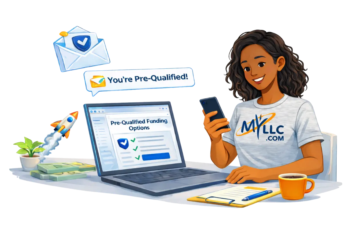 Pre-qualified business funding options and small business funding partnership showing startup business financing approval notification and funding opportunities
