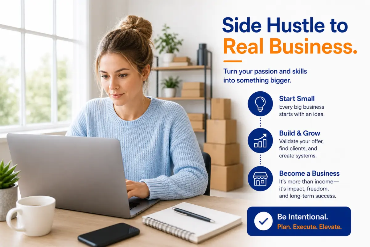 Side hustle growing into a small business with entrepreneur working from home