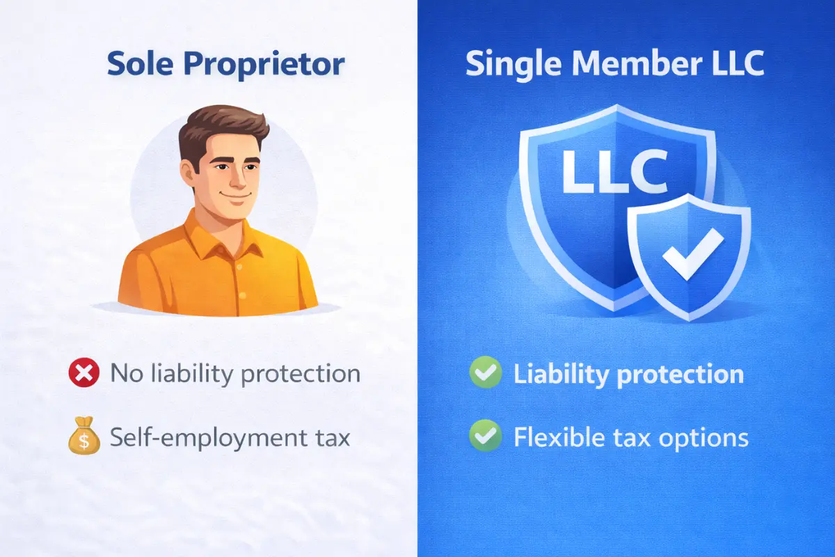 Single member LLC vs sole proprietorship comparison chart